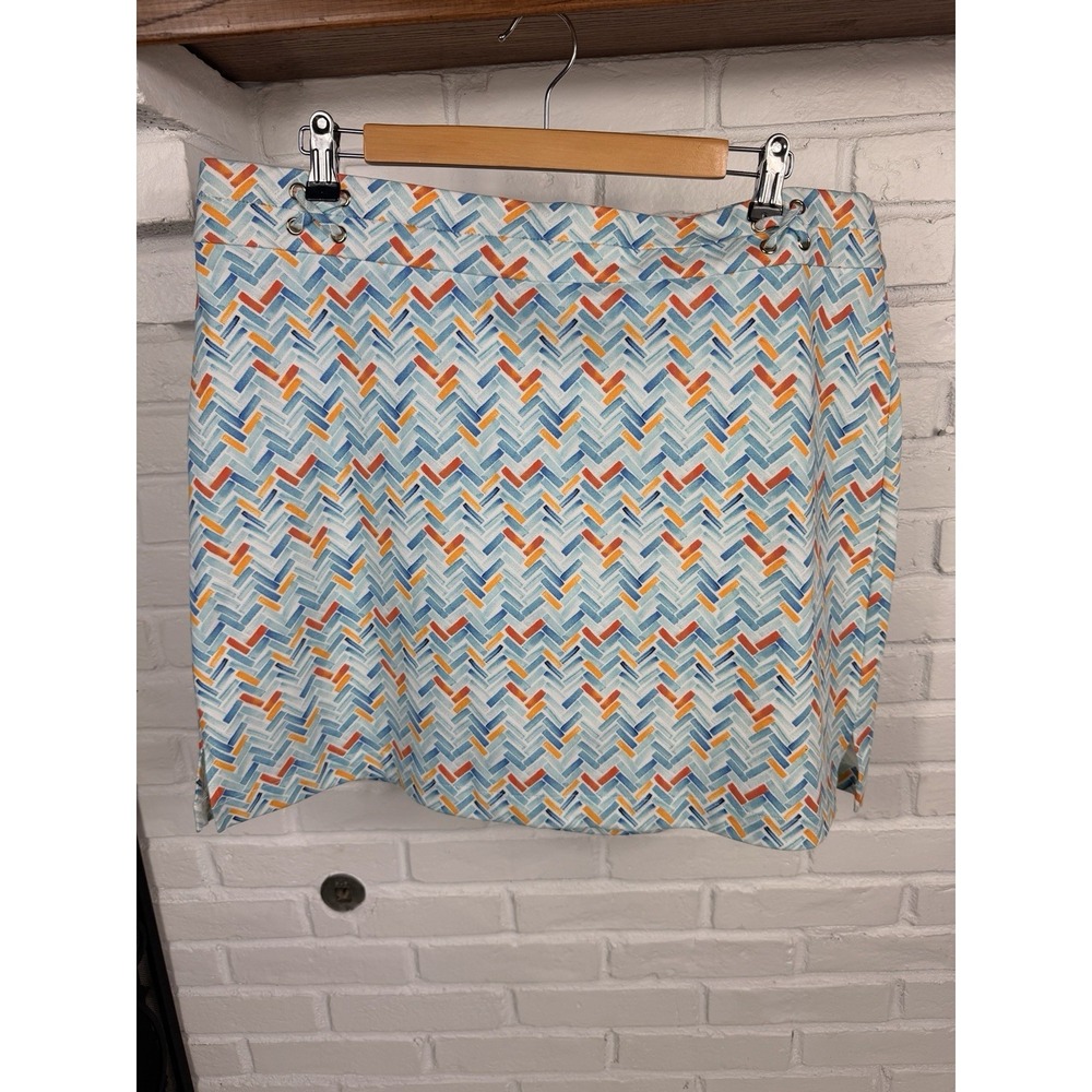 Rafaella Comfort Golf Skort Womens Size 16 Blue Orange Geometric Stretch